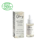 Huile de romarin pour cheveux et cuir chevelu Glowy, flacon compte-gouttes et sa boîte, certifiée Ecocert