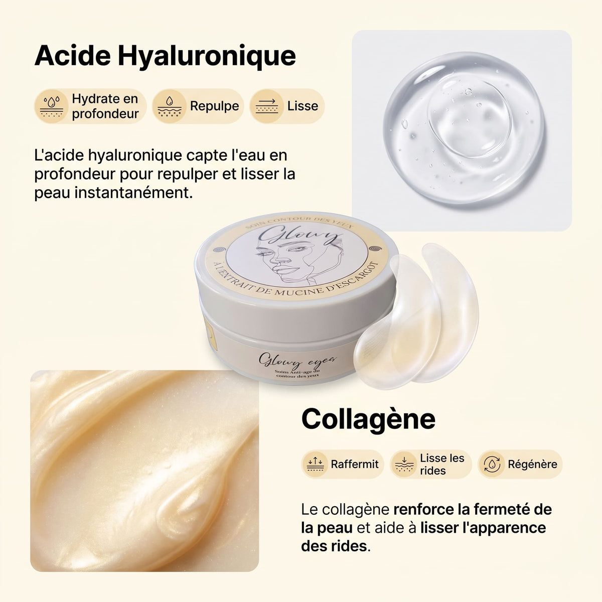 Texture du sérum des patchs contour des yeux Glowy Eyes
